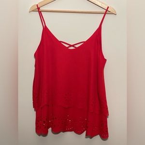 Red Tank Top with Beautiful Detail - Size Medium